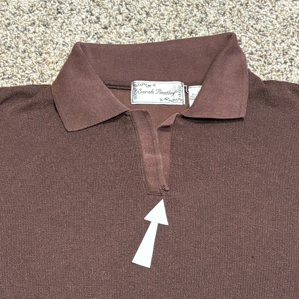 Vintage Sarah‎ Bentley Brown Knit Polo Shirt Women L Long Sleeve Cotton Blend - Picture 9 of 10